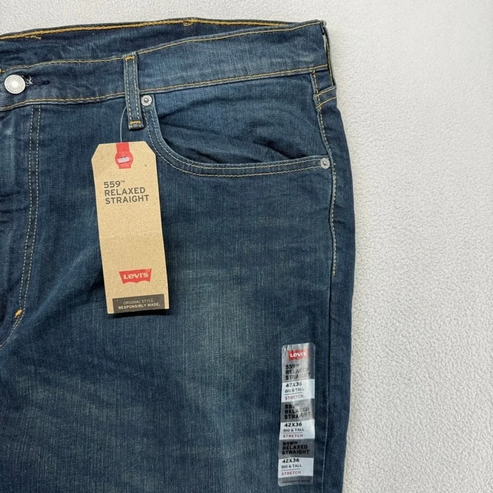 Levi Jeans Men 42x36 Blue 559 Relaxed Straight Big & Tall Stretch Denim Dark NEW